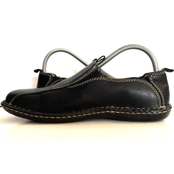 Born Black Leather Sz 8 Slip on Loafer Wide toe Box Shock Absorbing footbed - Picture 5 of 8